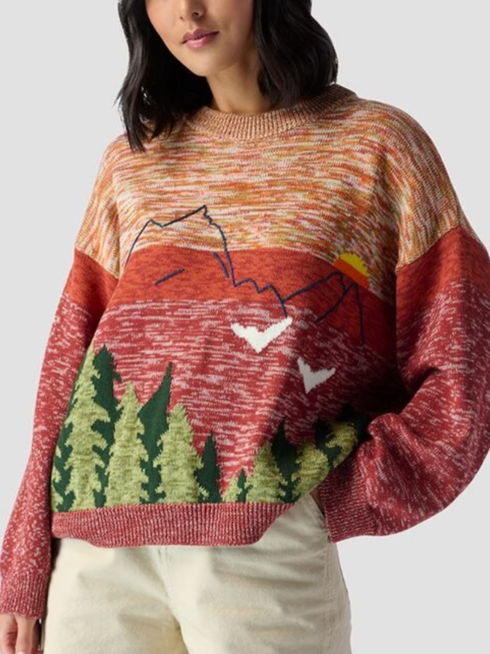 The Great Outdoors by THE GREAT. Scenic Mountain Crewneck Sweater - NEW